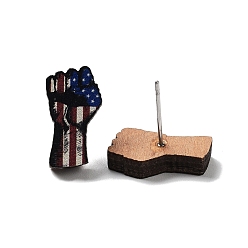 Palm Independence Day Wood Stud Earrings, with 304 Stainless Steel Pins, Palm, 16x9mm
