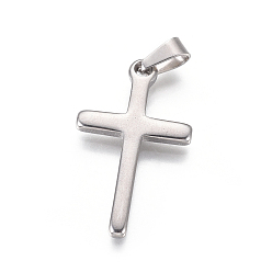 Stainless Steel Color 304 Stainless Steel Pendants, Religion Theme, Cross, Stainless Steel Color, 33x19x2mm, Hole: 7x4mm