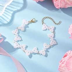 Белый Браслеты из стеклянных бусин с бантами для женщин, белые, 7-7/8 дюйм (20 см)