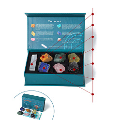 Телец Сырой 12 набор натуральных целебных камней созвездий, Образцы камней чакры Рейки для балансировки энергии, медитационной терапии, Телец, 200x120x60 мм, 7 шт / комплект