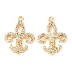 Прозрачный Латунные микро проложить кубического циркония подвески, Флер де Лис прелести, без никеля , реальный 18 k позолоченный, прозрачные, 21.5x16x2.2 мм, отверстие : 1.4 мм