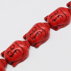 Красный Синтетических нитей бирюзовые бусы, окрашенные, Будда, красные, 29x20x13 мм, Отверстие : 1 мм , около 90 шт / 1000 г