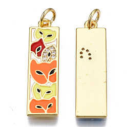 Помидор Кулоны с эмалью из латуни с прозрачным кубическим цирконием, с целью перехода в кольце, без кадмия, без никеля и без свинца, реальный 16 k позолоченный, прямоугольные, помидор, 27x7.5x1.5 мм, Перейти кольцо: 5x1 мм, 3 мм внутренним диаметром