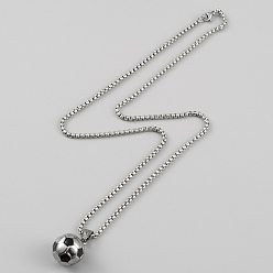 Нержавеющая Сталь Цвет 304 колье из нержавеющей стали с футбольным кулоном и цепочками-коробками для женщин, цвет нержавеющей стали, 24.06~24.21 дюйм (61.1~61.5 см) x 2.8 мм