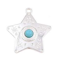 Звезда Синтетические бирюзовые подвески, с 304 установками из нержавеющей стали, серебряный цвет гальваническим, звезда, 32.5x30x5 мм, отверстие : 2.5 мм