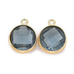 Серый Стеклянные прелести, с настоящей 18k позолотой, фурнитура из латуни без кадмия, никеля и свинца, долговечный, плоские круглые граненые, серые, 13.5x11x5 мм, отверстие : 1.4 мм