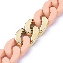 Легкий Лосось Бордюрные цепи ручной работы, кубинские звенья цепи, с непрозрачным акрилом, окрашенным распылением, и соединительными кольцами из пластика CCB, для изготовления ювелирных изделий, светлый померанцевый, ссылка: 30x20.5x6 mm, 39.37 дюйм (1 м) / прядь