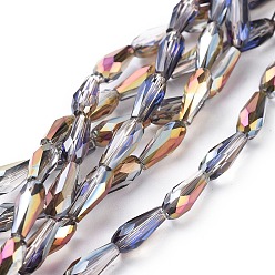 С Фиолетовым Покрытием Стеклянные бусины с гальваническим покрытием , с половиным покрытием, граненые, слеза, с фиолетовым покрытием, 10x4 мм, отверстие : 0.8 мм, около 67 шт / нитка, 27.9 дюйм ~ 28.15 дюйм (64~66 см)