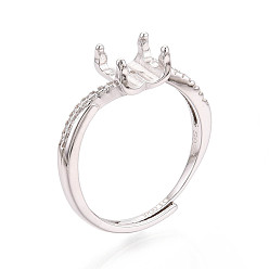 Платина Родиевое покрытие 925 стерлинговое серебро микропаве кубический цирконий помолвочное кольцо солитер оправы, регулируемые настройки зубчатого кольца, платина, лоток : 4.5x3.5 мм, 6.5 мм, размер США 7 1/4 (17.5 мм)