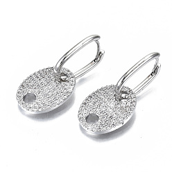 Plaqué Platine Véritable Boucle d'oreille huggie huggie en laiton micro pave clair, ovale, Platine plaqué, 35mm, pin: 1 mm