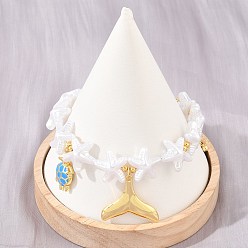 Seestern Ozeanfarbene Messing-Emaille-Charm-Armbänder für Damen, weiße ABS-Imitationsperlenarmbänder, Gestell, langlebig überzogen, cadmiumfrei und bleifrei, echt 18 k vergoldet, Seestern, 7.78 Zoll (19.75 cm)