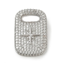 Платина Латунные микро проложить кубического циркония подвески, долговечный, без кадмия и без свинца, стойки покрытие, прямоугольник и звезда, платина, 29x19x4 мм, отверстие : 4x10 мм