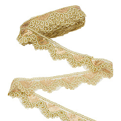 Gold Polyester Lace Ribbon, Clothes Accessories, with Paillette, Gold, 1-5/8 inch(40mm), about 10.00 Yards(9.14m)/pc