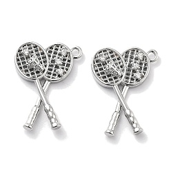 Платинированный Подвески из латуни с покрытием из прозрачного кубического циркония, без кадмия, без никеля и без свинца, долговечный, ракетки для бадминтона, Реальная платина, 19x14x3.5 мм, отверстие : 1.2 мм