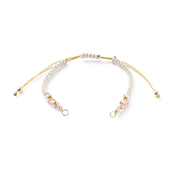 Antique White Polyester & Nylon Thread Braided Beaded Bracelet Making, with 304 Stainless Steel Jump Rings and Brass Beads, Golden, Antique White, 5-3/4~10-7/8 inch(14.6~27.5cm)