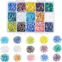 Mixed Color 225g 15 Colors Glass Bugle Beads, Mixed Color, 6~6.5x2mm, Hole: 0.8~1mm, 15g/color