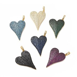 (52) Непрозрачная лаванда Стойка металлическая латунная микропрофилированная кубическая циркония подвески, реальный 18 k позолоченный, долговечный, без свинца и без кадмия, сердце, разноцветные, 45x30x3 мм, отверстие : 7x4.8 мм