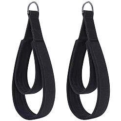 Black Polyester Double Loop Straps for Yoga Training, with D-Ring, Black, 373x55x23.5mm
