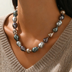 Серый Элегантные женские бусины из жемчуга-самородка с латунными застежками, золотые, серые, 17.72 дюйм (45 см)