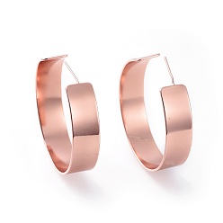 Розовое Золото Латунь серьги, серьги-кольца, с ушными гайками и 925 булавкой из стерлингового серебра, кольцо, розовое золото , 41~42x10 мм, штифты : 0.7 мм