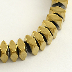 с Золотистым Покрытием Гальванизировать немагнитных синтетический гематит бисер пряди, бисер нитей, граненые квадратные, с золотым покрытием, 3x3x2 мм, отверстие : 0.5 мм, около 200 шт / нитка, 16.1 дюйм