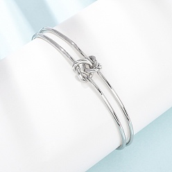 Нержавеющая Сталь Цвет 304 Браслеты-манжеты из нержавеющей стали с двойной нитью для женщин, узел, цвет нержавеющей стали, внутренний диаметр: 2.56x2.13 дюйм (6.5x5.4 см)