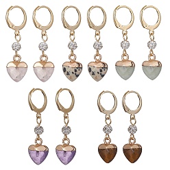 Смешанные камни Серьги с подвесками на защелке и натуральными смешанными драгоценными камнями в форме сердца, золотые серьги 304 из нержавеющей стали, 37x10 мм