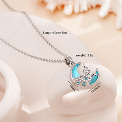 Голубой Ожерелья с подвеской в виде бабочки и луны из латуни и смолы для женщин, платина, голубой, 15.75 дюйм (40 см)