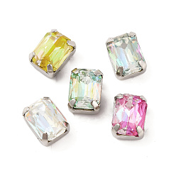 Платина Шить на горный хрусталь, многожильные звенья из стекла, хрусталя и стразов, с настройками латуни, аксессуары для одежды, граненые, разноцветные, прямоугольные, платина, 8x6x5 мм, отверстие : 0.9 мм