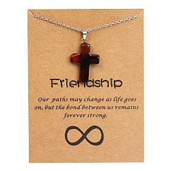 Натуральный Агат Ожерелье-крестик из натурального агата с цепочками из нержавеющей стали, 17.72 дюйм (45 см)