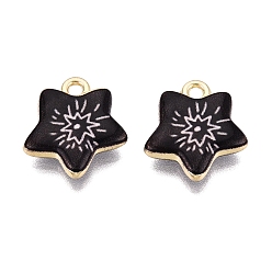 Black Printed Alloy Pendants, Rack Plating, Star Charms, Cadmium Free & Nickel Free & Lead Free, Golden, Black, 16.5x15x3.5mm, Hole: 1.8mm