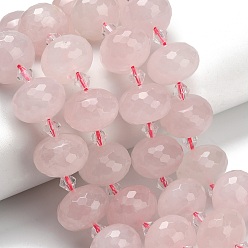 Розовый Кварц Природного розового кварца нитей бисера, рондель, граненые, со стеклянными бусинами, 18x13 мм, отверстие : 1.4 мм, около 20 шт / нитка, 14.25 дюйм (36.2 см)