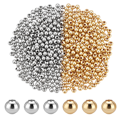 Real Gold Plated & Real Platinum Plated Латунь круглый шарики прокладки, настоящее золото и платина, 3 мм, отверстие : 1 мм, 600 шт / комплект