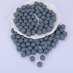Dark Gray Round Silicone Focal Beads, Chewing Beads For Teethers, DIY Nursing Necklaces Making, Dark Gray, 15mm, Hole: 2mm