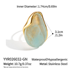 Pale Turquoise 304 Stainless Steel Resin Cuff Open Ring for Women, Nuggets, Real 18K Gold Plated, Pale Turquoise, 31mm, Inner Diameter: 17.4mm