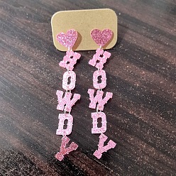 Ярко-Розовый Акриловые серьги-гвоздики с надписью «привет», платина, ярко-розовый, 100x20 мм