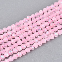 Розовый Кварц Нити бусин из натурального розового кварца с покрытием цвета AB, граненый стол ограненный круглый, 2~3 мм, отверстие : 0.5~0.6 мм, около 162~228 шт / нитка, 15.35~15.75'' (39~40 см)