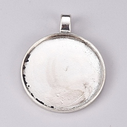 Antique Silver Alloy Pendant Cabochon Settings, Plain Edge Bezel Cups, DIY Findings for Jewelry Making, Cadmium Free & Lead Free, Flat Round, Antique Silver, 62.5x50x4mm