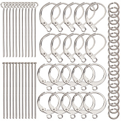 Нержавеющая Сталь Цвет Наборы для изготовления ювелирных изделий своими руками, включая 304 фурнитуру для серег с застежкой-рычагом из нержавеющей стали, штифты и открытые соединительные кольца, цвет нержавеющей стали, 500 шт / комплект
