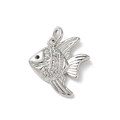 Платина Латунные микро проложить кубического циркония подвески, рыбы прелести, стойки покрытие, без кадмия и без свинца, долговечный, океанские темы, с целью перехода в кольце, платина, 17x16x3 мм, отверстие : 3.5 мм