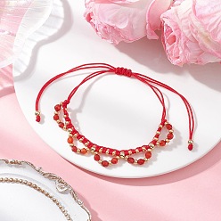 Красный Браслеты из цветочных стеклянных бусин и натурального агата, Браслеты из нейлоновой нити плетеные для женщин, красные, внутренний диаметр: 1-1/4~3-3/4 дюйм (3.15~9.4 см)