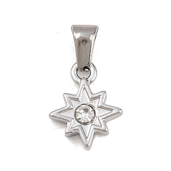 Звезда 303 из нержавеющей стали горный хрусталь подвески, цвет нержавеющей стали, звезды прелести, 14.5x11.5x3 мм, отверстие : 5.3x2.6 мм