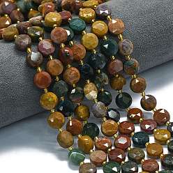 Океанический Джаспер Океан Природный яшмы бисер нитей, граненый шестиугольный разрез, плоско-круглые, с бисером, 10~10.5x6 мм, отверстие : 1 мм, около 31~32 шт / нитка, 15.35''~15.55'' (39~39.5 см)