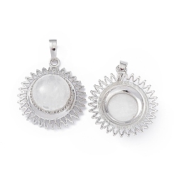 Хрусталь Природного кварца хрустальных подвесок, подвески из горного хрусталя, солнечные чары, с латунной фурнитурой платинового цвета, полукруглый, 31x27.5x12 мм, отверстие : 7x5 мм