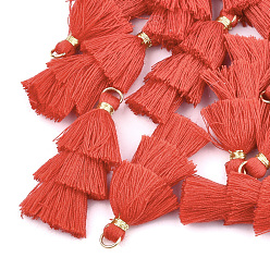 Красный Кулон с кисточкой из поликоттона (полиэстер), с железной фурнитурой, золотые, красные, 39~40x19~26x6~7 мм, отверстие : 4 мм