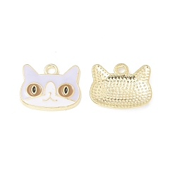 Lavender Alloy Enamel Charms, Cat Charm, Golden, Lavender, 13x16x2.2mm, Hole: 2mm