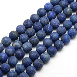Lapis Lazuli Natural Frosted Lapis Lazuli Round Bead Strands, Dyed & Heated, 10mm, Hole: 1mm, about 37~39pcs/strand, 14.9~15.6 inch