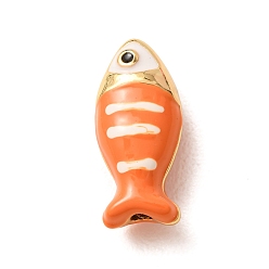 Coralino Colgantes de latón con esmalte, Peces con dijes de rayas, chapado en rack, larga duración plateado, sin plomo y el cadmio, real 18 k chapado en oro, coral, 18x8x6.5 mm, agujero: 1.2 mm