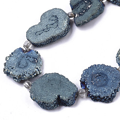 Кадет Синий Гальванические природный кварц бисер пряди, солнечный кварц, окрашенные, цветок, кадетский синий, 12~25x12~25x5 мм, отверстие : 1.2 мм, около 8~10 шт / нитка, 7.87 дюйм (20 см)