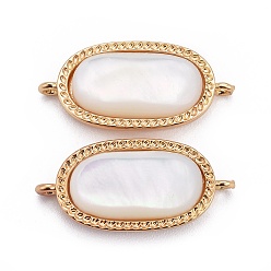 Golden Natural White Shell Links connectors, with Brass Findings, Oval, Golden, 21x10x4mm, Hole: 0.7mm